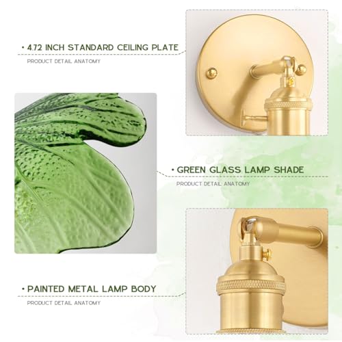 Image of Vanity Lights for Bathroom Mid Century Modern Wall Sconce Light Fixture Green Flower Glass Shade 90 Degree Adjustable Gold Sconce Hardwired Vintage Wall Lighting for Over Mirror Bath