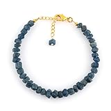 CRYSTALINES AAA Grade Natural Raw Blue Sapphire Gemstone Bracelet, Handmade Boho Jewelry, Rough Stones, September Birthstone, Gold Plated, Healing Crystals, Christmas Gift for Women, 8 Inch