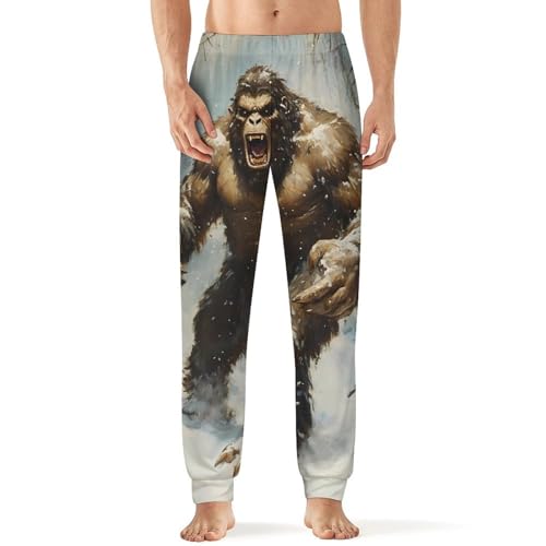 Angry Bigfoot Snowstorm Men's Pajama Pants Soft Lounge Bottoms Lightweight Jogger for Sleeping