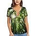 Produktbild Bamboo Forest Printed Damen Slim Tiefer V-Ausschnitt Kurzarm Yoga Laufen Training Kleidung, Schwarz, XX-Large