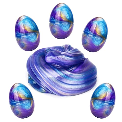 LAWOHO 5 Pack Fluffy Slime Eggs Galaxy Slime Putty Clay Easter Egg Soft Non-Toxic Stress Relief Sludge Toys for Kids Adults Easter Basket Stuffers Birthday Christmas Party Gift