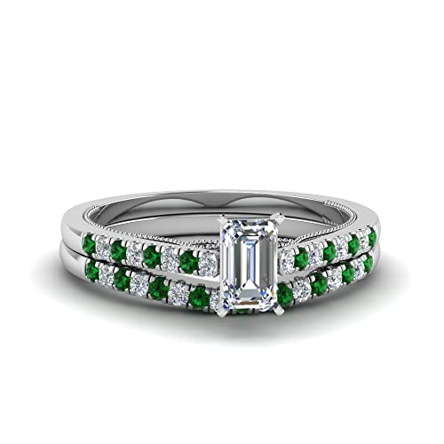 Bague Argent Sterling Émeraude Ensembles d'Anneaux de Mariage Taille 47 à 70