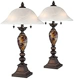 Kathy Ireland Mulholland Traditional Vintage Table Lamps 27" Tall Set of 2 Aged Bronze Faux Marble White Alabaster Glass Dome Shade for Living Room Bedroom House Bedside Nightstand Office