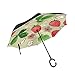 Produktbild Patio-Regenschirm-Rückseiten-Regenschirm für Auto-Blumen-Frucht-Erdbeere bunt mit C-förmigem Griff-im Freienregenschirm-winddichten Vögeln