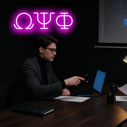 Image of 16in Psi Phi Fraternity Neon Sign, USB Dimmable Greek Lettering Psi Phi Neon Light Up Sign for Man Cave Bar Office Decor Omega Holiday Gifts