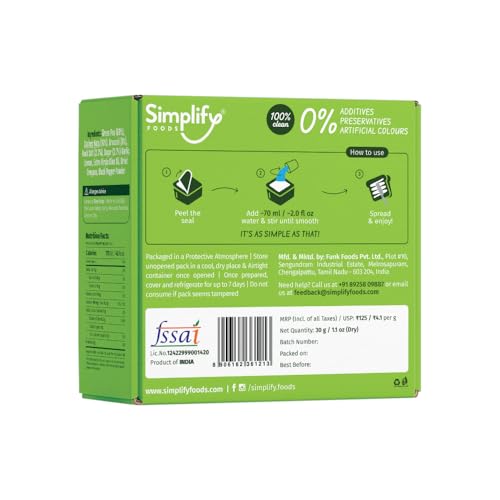 Image of Simplify Broccoli & Green Pea Spread - 30gm (Pack of 1) - Family Friendly | Makes 100gm for 5 Sandwich | Tasty & Easy Dip Mix with 100% Natural Ingredients