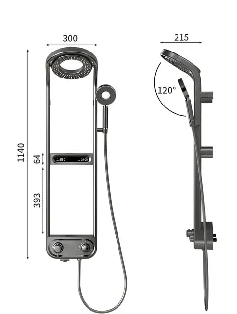 Image of RUVEL Shower Panel - Spiral with Hydropowered LED Light, Digital Display & 3 Water Functions