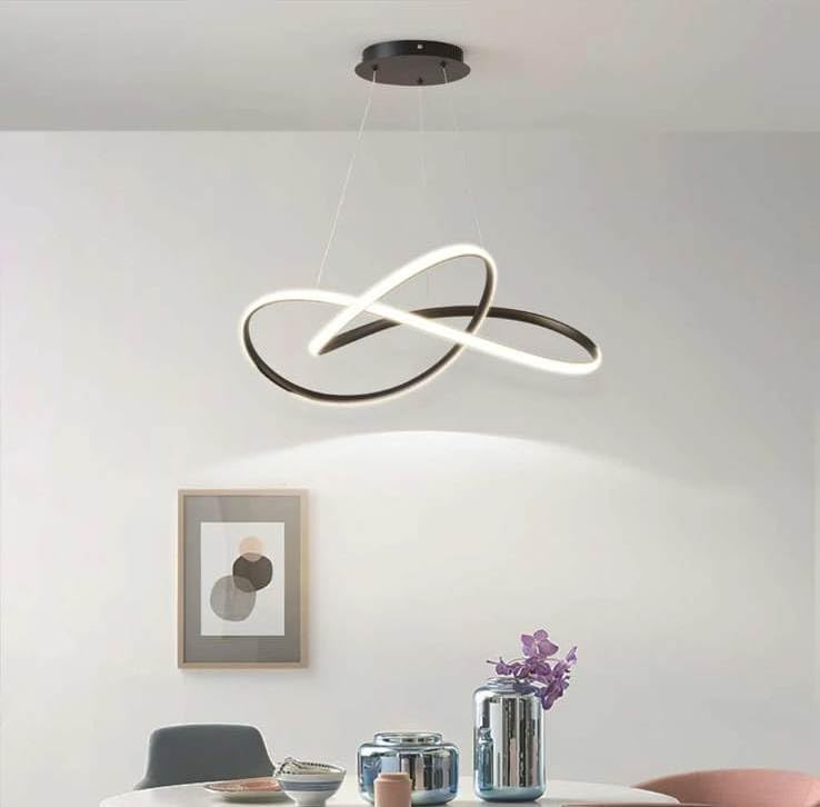 Image of Lyse Decor Metal Chandelier, Jhumar Light for Hall Ceiling, Jhoomer for Living Room, Creative 3 Ring Hanging Pendant Lamp with Height-Adjustable for Bedroom, Dining Room (Black)