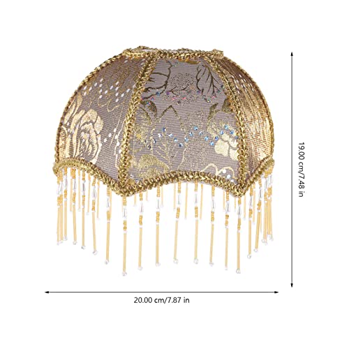Beavorty Vintage Victorian Lamp Shade Fabric Royal Scallop Bell Shape Lampshade Princess Style Bedside Lampshade Tassel Bead Table Lamp Cover Golden - Image 3