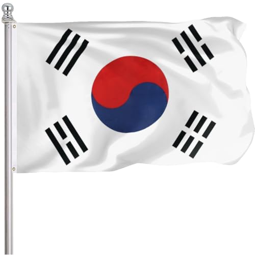 FLGCLUB South Korea Flag 3x5 Ft Outdoor Vibrant Color Fade Resistant South Korean Flags Polyster Double Stitched South Korean National Flag Canvas Header and Brass Grommets