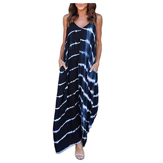 VONDA Vestido Largo para Mujeres Casual de Playa para Mujer Sexy Vestido Cuello en V Sin Mangas A-Azul M