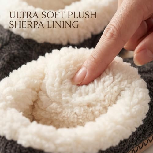 Image of cosyone1997 Cable Knit Slipper Socks for Women Non Slip Soft Sole | Fuzzy sherpa lining, gripper dots, flexible bootie coverage and machine washable care for warm, comfortable indoor wear