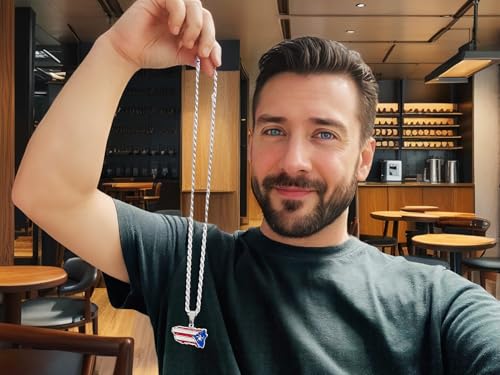 ROWIN&CO Iced Out Puerto Rico Flag Necklace Stainless Steel/18k Gold Plated National Pride Flag Symbol Boricua Unisex Pendant for Men or Women4