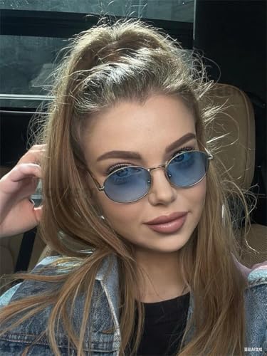 ADE WU Trendy Retro Oval Sunglasses for Women Men 90s Fashion Vintage Lightweight Metal Frame Sun Glasses2