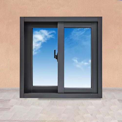 Ventana corredera de aluminio para sótano con marco, repuesto horizontal para baño, gallinero, casa de juegos, garaje, color negro, 80 x 100 cm