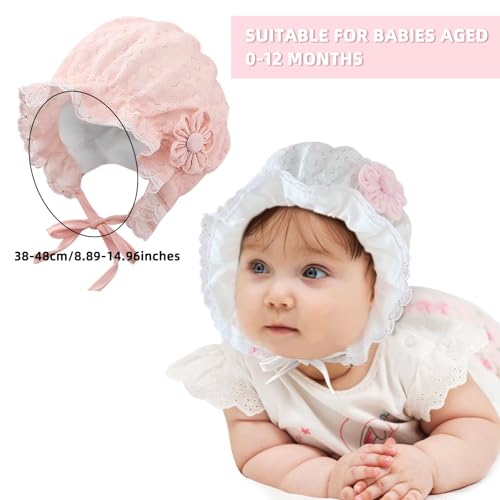 Baby Girl Bonnet Lace Brimmed Baby Hats Lovely Bonnet with Flowers Lacy Beanie Cap for Infant Newborn Toddler2