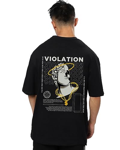 Image of Mens Oversized Printed Half Sleeve Branded Cotton T-Shirt for Mens || Back Printed t Shirts for Men || Oversized t Shirts for Men