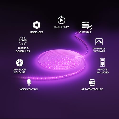 CALEX Smart LED Strip, 20 Meters, RGBIC Colours, Flexible & Cuttable, Dimmable, WiFi App & Voice Control, Includes Remote Control - Image 2