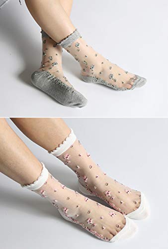 Women 2019 Transparent Mesh Black White Ankle High Socks Short Stocking4