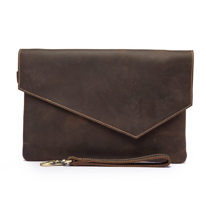 Leather Mens Clutch Bag Man Purse Handbag Large Hand Bag Big Clutch Wallet Dye Brown