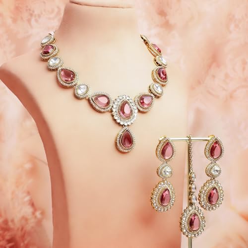 Image of Rubans Gold Plated Kundan Traditional Necklace Set for Women Stylish