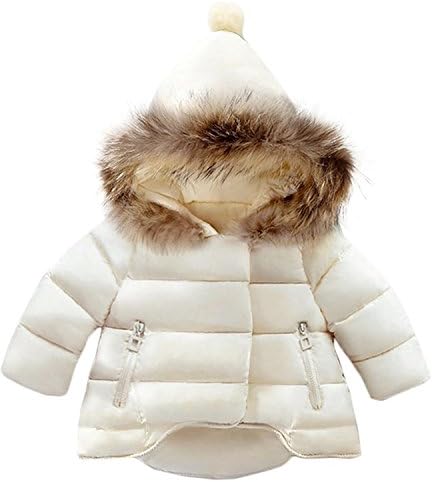 Jojobaby Baby Boys Girls Hooded Snowsuit Winter Warm Fur Collar Hooded Down Windproof Jacket Outerwear (6-12 Months, Beige)