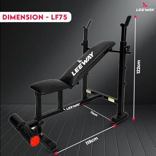 Image of Leeway LF75 Bench Press for Home Gym Setup | Adjustable Gym Bench for Home Foldable Incline Decline Flat & Table Workout | 180 Kg Capacity