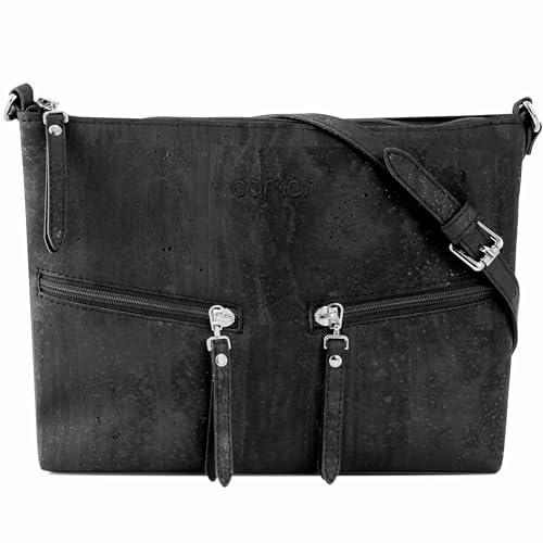Cork Purse Crossbody Women Handbag from Portugal | Vegan Leather Natural Black Color
