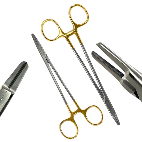 Premium Ryder Needle Holders with Tungsten Carbide Tip Inserts & Gold Ratcheting Handle | Needle Driver Pliers - 5.5in, 6in, 7in, 8in - German Stainless Steel (7in+8in (Set of 2))