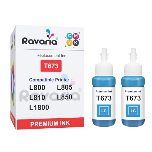 Image of T673 Compatible Refill Ink for EP L805 L800 L1800 L810 L850 Printer (T673 Light Cyan Ink 2 Pcs)