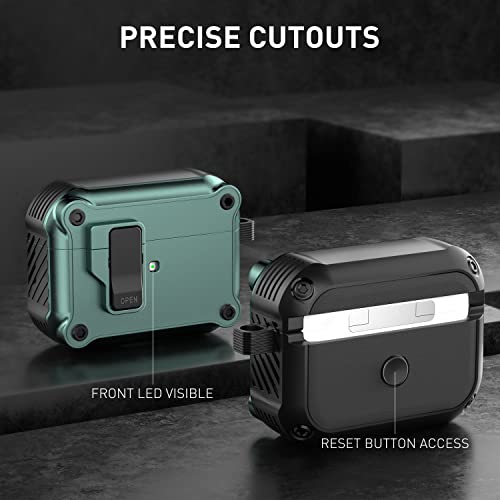 Winproo Armor Airpods Pro Case Cover With Lock Clip, Military Hard Shell Full-Body Shockproof Protective Case Skin With Keychain For Airpods Pro [Green] #TOP4