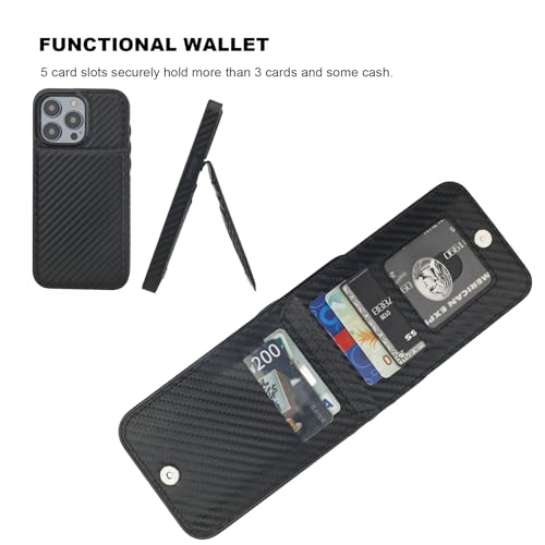 KIHUWEY Compatible with iPhone 15 Pro Max Case Wallet with Credit Card Holder, Flip Premium Leather Magnetic Clasp Kickstand Heavy Duty Protective Cover for iPhone 15 Pro Max 6.7 Inch (Carbon Black)