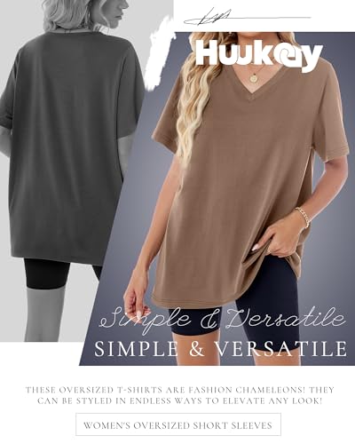 Huukeay 3 Pack Women's Oversized T Shirts 95% Cotton V Neck Half Sleeve Workout Tops Loose Fit Casual Summer Baggy Basic Tee3