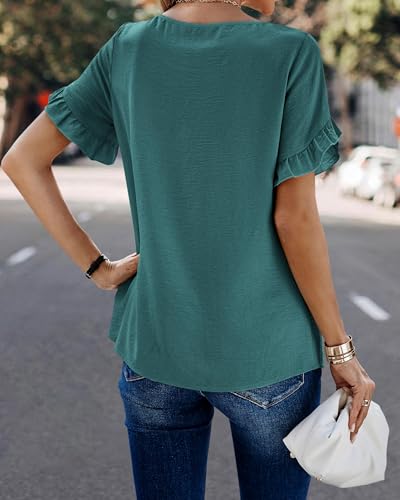 PRETTYGARDEN Womens Summer Tops 2026 Casual Ruffle Short Sleeve Crewneck Shirts Loose Basic Work Blouses Spring Outfits(Grey Green,Medium) — view 5