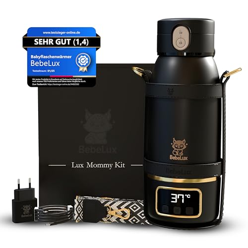BEBELUX V2 Lux Mommy Kit Babyflaschenwärmer Die ultimative Geschenkbox für dich & deine Liebsten |In 2 Min perfekt temperiert| 15 Flaschen pro Ladung | BPA-Frei & Sterilisation bis 100 C (Schwarz)