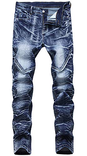 KUYIGO Men's Fashion Regular Fit Jeans Biker Jeans with Zipper Deco 28 Blue