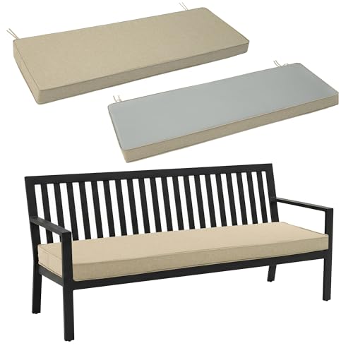 Outdoor Bench Cushion, Water-Resistant & Fade-Resistant, Porch Swing Cushions with Ties, Patio Furniture Seat Pads for Garden Loveseat Settee, Removable Cover Non-Slip Bottom, 48 x 16 Inch, Natural