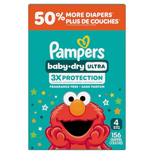 Pampers Baby Dry Ultra Diapers, Size 4 (22-37 lbs), 156 Count, Absorbent...
