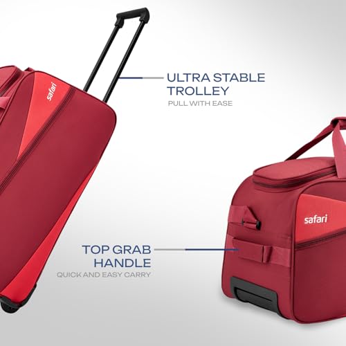 Image of Safari Men and Women Buzz 55 Cms Small Polyester Rolling Wheels Carry On Luggage Duffle Bag for Travel, Luggage Bags for Travel, Travel Bag and, Red, 22 Centimeters