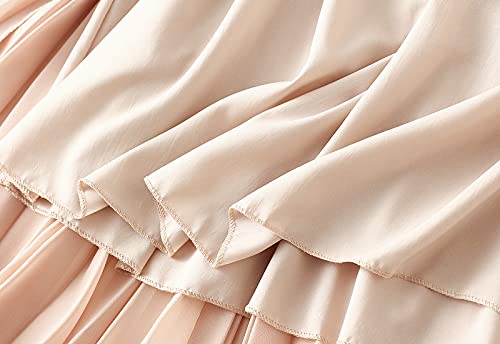 JMSUN Saia feminina evasê de tule cintura alta rodada boho saia plissada casual chiffon elástico eva