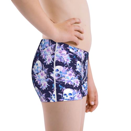 Boys' Cotton Boxer Brief Soft Underwear-Blue Starry Sky Skull Flower2