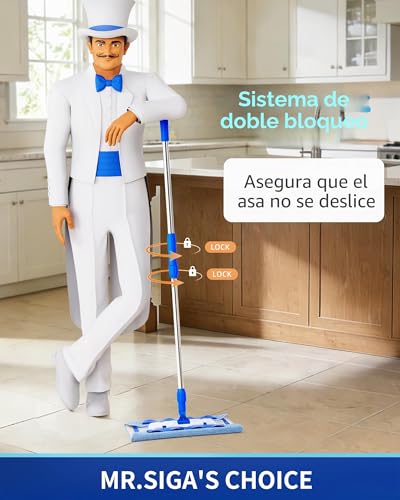 Miniatura 2 de Mr.Siga Trapeador Profesional De Microfibra Para Madera Dura, Laminado, Limpieza De Suelos De Baldosas, Incluye 3 Trapeadores Planos Reutilizables Y 1 Estropajo Para Quitar La Suciedad