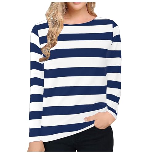 Jersey para mujer, a rayas, para carnaval, de manga larga, talla grande, para adolescentes, niñas, disfraz de marinero, blusa ancha, parte superior, elegante, cuello redondo, camiseta Y2k, holgada