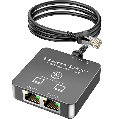 KiWiBiRD ethernet Splitter 1 a 2, Switch ethernet 2 Puertos, ladron Divisor Internet LAN RJ45 1000Mbps 1GB, Compatible con Cat 8 7 6 5e 5 Router PC sobremesa Gaming PS5 PS4 Xbox Smart TV Box TV Stick