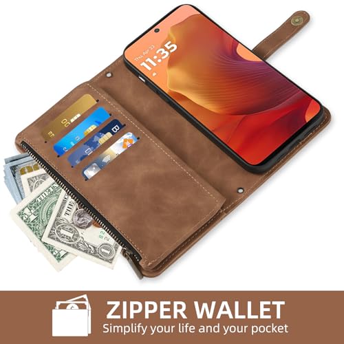 Coque Moto G15 Asuwish marron protège écran et cartes