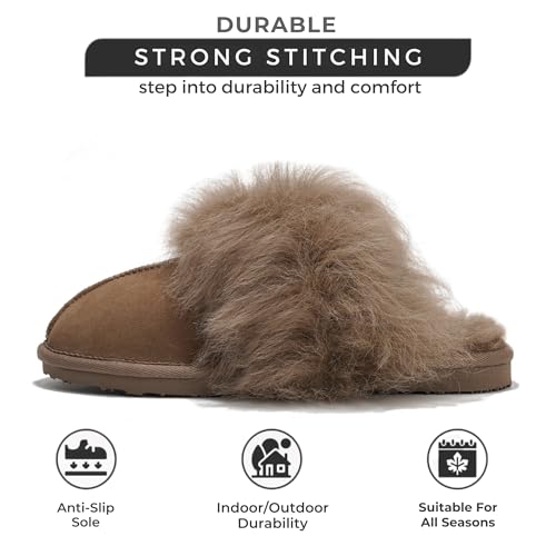 Women's Sheepskin Slippers, Ryann 100% Australian Shearling Memory Foam Mules by Project Cloud3