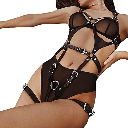 HILEYOLLA Faux Leder Harness Lingerie Bondageset Riemenbody Brustgurte Fetisch Erotik Reizwäsche Einstellbar Körper Bondage SM Fesseln Sexspielzeug für Paare – Bild 3