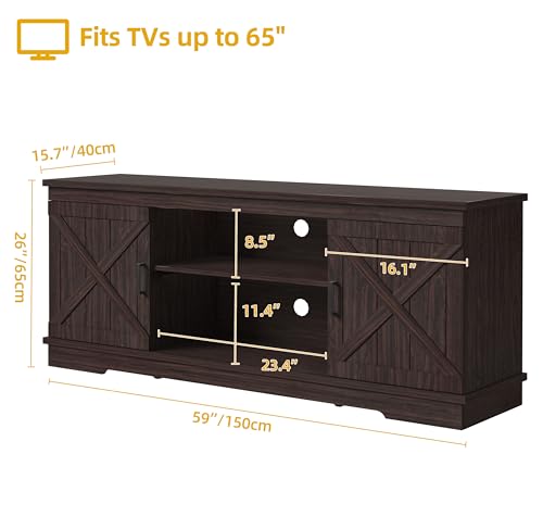 DWVO Farmhouse TV Stands for Living Room, Entertainment Center with Storage, TV Stand for 65 Inch TV with Double Barn Doors & Storage Cabinets, Rustic TV Cabinet Media Console, Espresso
