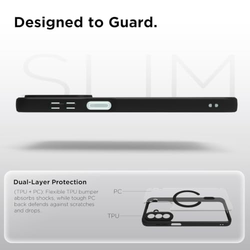 Image of RIGGEAR Shockproof Sleek Hybrid Armor Magnetic Back Cover Case Compatible with MagSafe Accessories for Samsung Galaxy F70 Pro 5G (Clear PC + Black TPU Bumper)