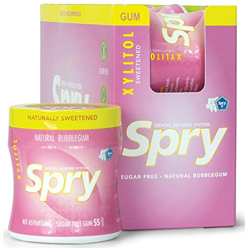 Spry Fresh Natural Xylitol Stronger Longer Chewing Gum Dental Defense System Aspartame-Free Sugar Free Gum (Bubble Gum, 55 Count - Pack of 6)